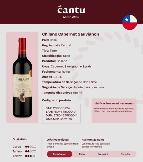 Chilano Vinho Chileno Tinto Cabernet Sauvignon 750Ml Fruit - Imagem 4