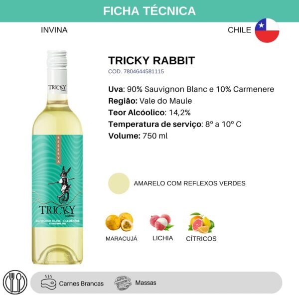Vinho Branco Chileno Tricky Rabbit Reserva Sauvignon Blanc - Carmenere 750ml - Imagem 4