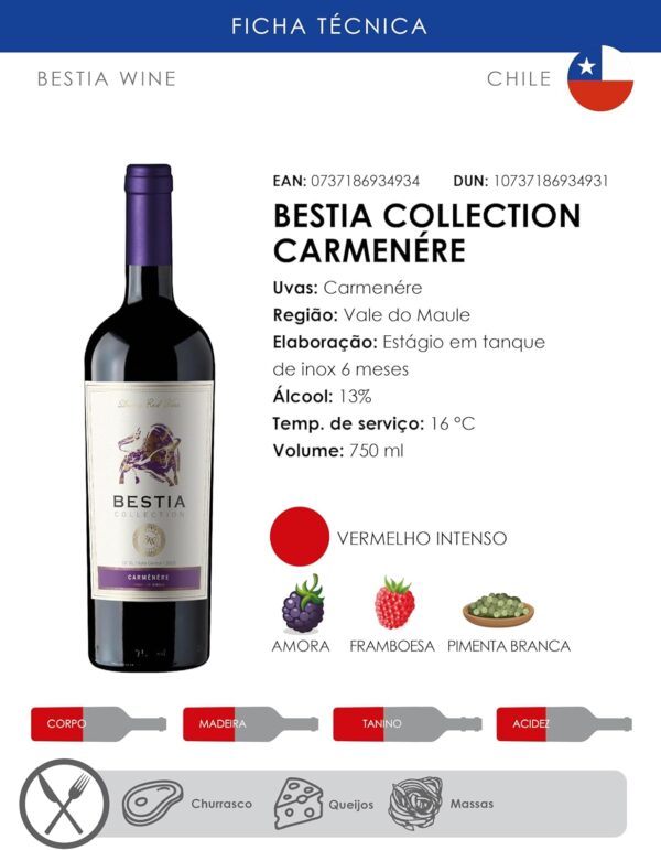 Bestia Vinho Tinto Chileno Collection Carmenére 750Ml - Imagem 4