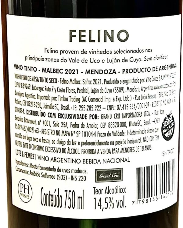 Vinho Felino Malbec Cobos | Kit com 6 Garrafas | Oferta - Imagem 2