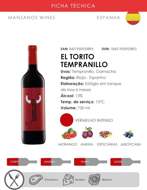 El Torito Vinho Espanhol Tempranillo 750Ml - Imagem 4