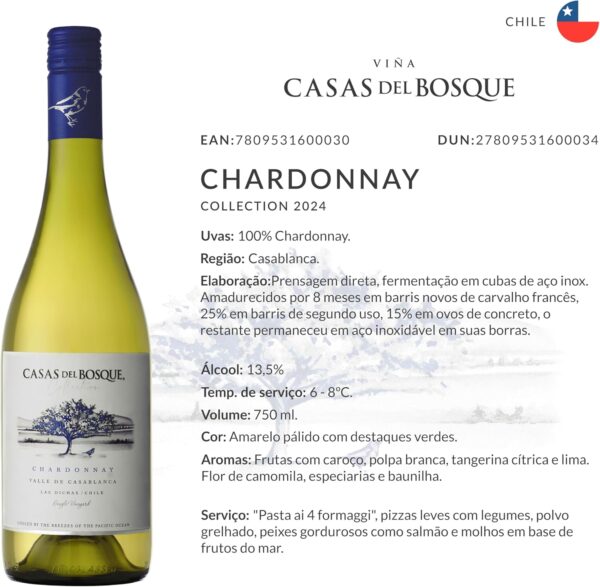 Vinho Branco Chileno Casas Del Bosque Collection Chardonnay 750ml - Imagem 3
