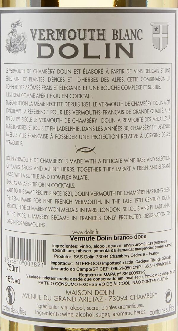 Vermouth Dolin Blanc Dolin Sabor 750 ml - Imagem 3